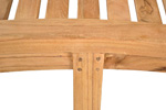 curved teak garden bench close up